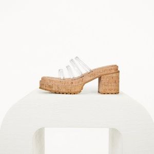 NWT Cult Gaia Sev Vinyl Platform Cork Chunky Sandals Mule Heels